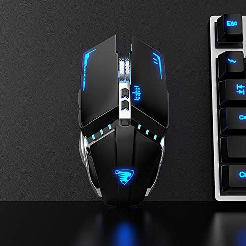 TENMOS T12 Wireless Gaming Mouse Rechargeable, 2.4G Silent Optical Wireless Computer Mice with Changeable LED Light Compatible with Laptop PC, 7 Buttons (Black)